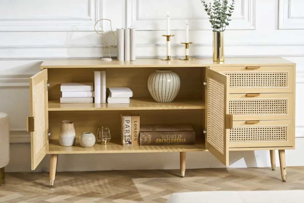 Riess-Ambiente Retro Möbel|Sideboards & Kommoden > Design Sideboard VIENNA 155cm Wiener Geflecht Rattan Kommode mit Schubladen