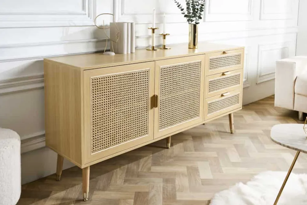 Riess-Ambiente Retro Möbel|Sideboards & Kommoden > Design Sideboard VIENNA 155cm Wiener Geflecht Rattan Kommode mit Schubladen