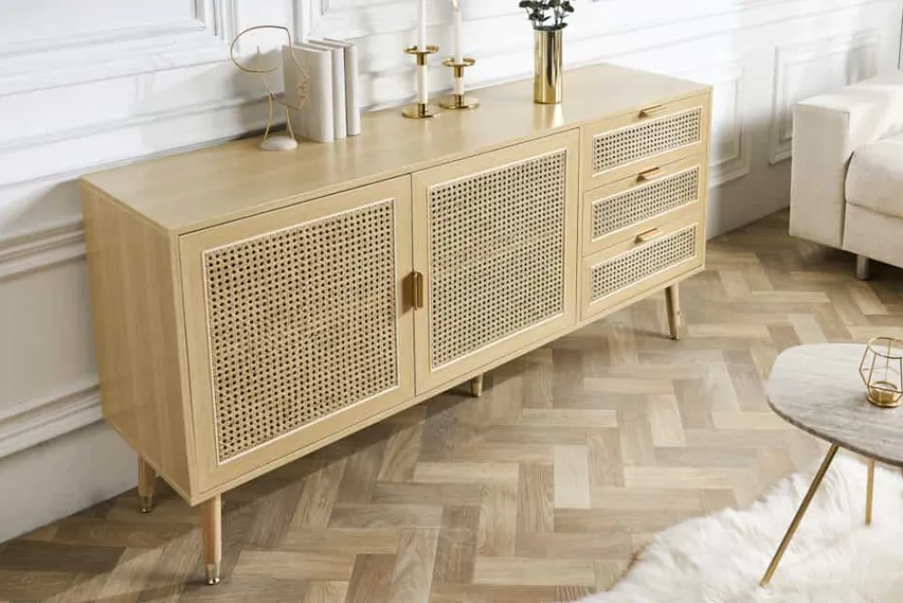 Riess-Ambiente Retro Möbel|Sideboards & Kommoden > Design Sideboard VIENNA 155cm Wiener Geflecht Rattan Kommode mit Schubladen
