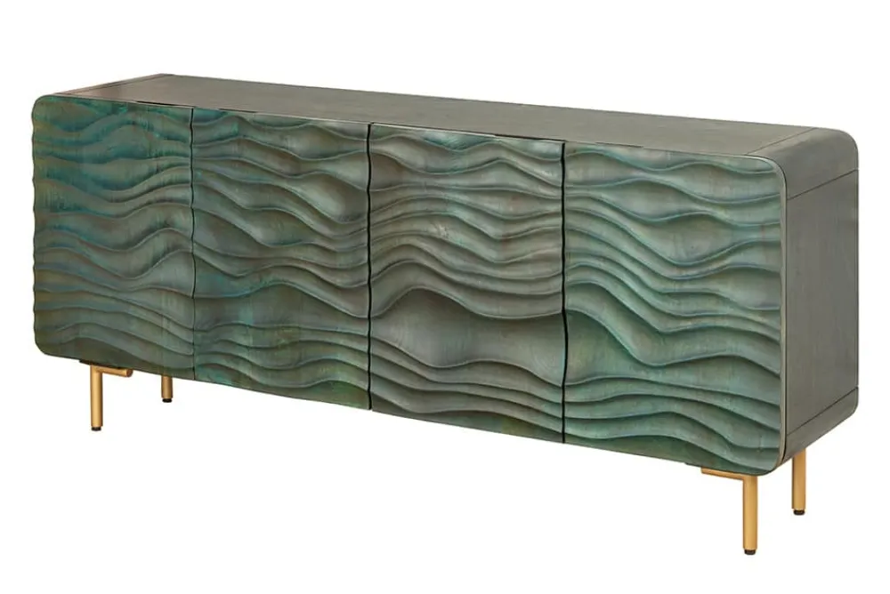 Riess-Ambiente Mehr...|Retro Möbel > Design Sideboard WAVE 160cm türkis Mangoholz Massivholz mattgold Metallbeine