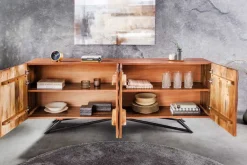 Riess-Ambiente Industrial Loft|Mehr... > Design Sideboard ZEN 180cm braun Mangoholz mit 3D Schnitzereien Metallgestell schwarz handmade