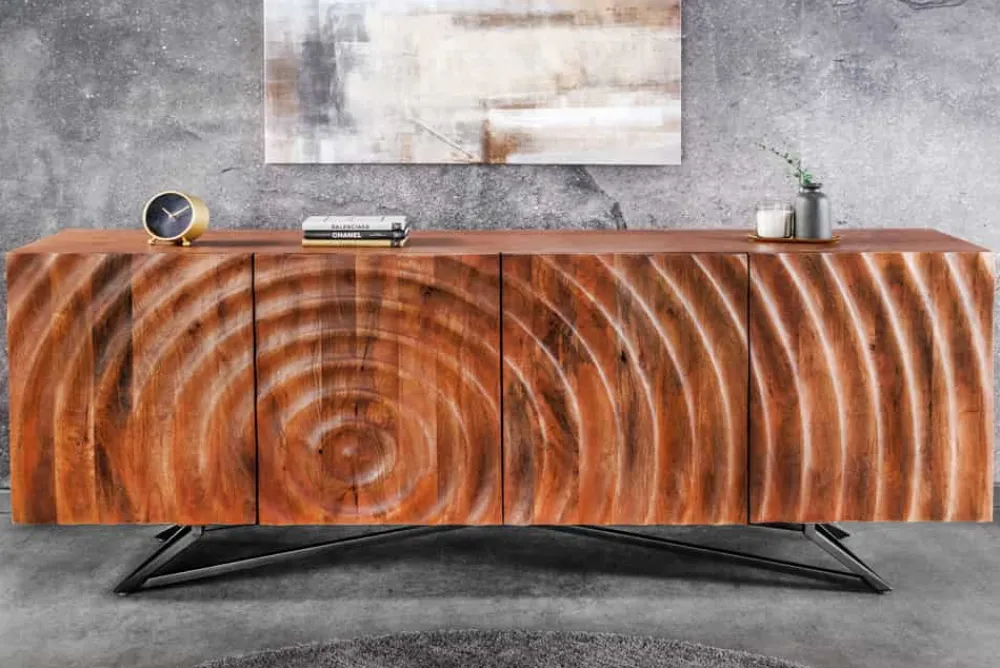 Riess-Ambiente Industrial Loft|Mehr... > Design Sideboard ZEN 180cm braun Mangoholz mit 3D Schnitzereien Metallgestell schwarz handmade