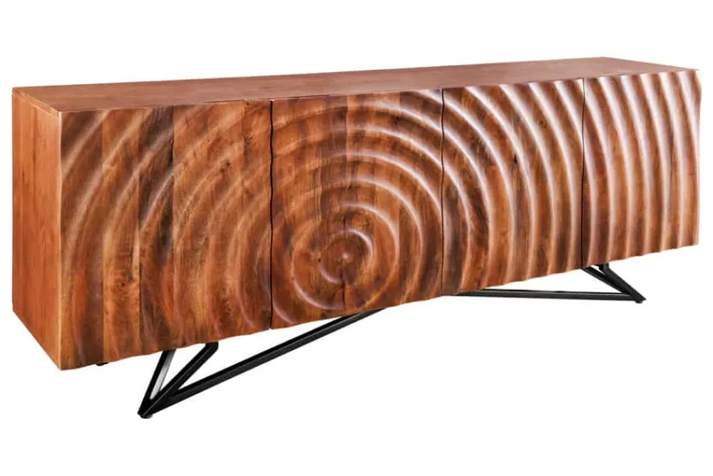 Riess-Ambiente Industrial Loft|Mehr... > Design Sideboard ZEN 180cm braun Mangoholz mit 3D Schnitzereien Metallgestell schwarz handmade
