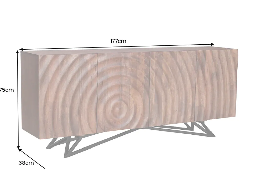 Riess-Ambiente Industrial Loft|Mehr... > Design Sideboard ZEN 180cm braun Mangoholz mit 3D Schnitzereien Metallgestell schwarz handmade