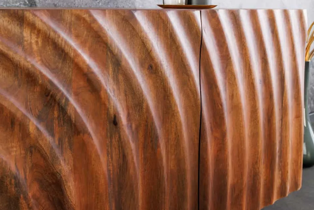 Riess-Ambiente Industrial Loft|Mehr... > Design Sideboard ZEN 180cm braun Mangoholz mit 3D Schnitzereien Metallgestell schwarz handmade