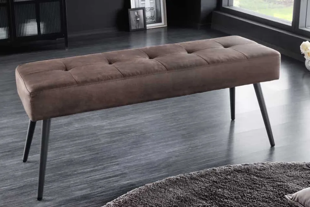 Riess-Ambiente Sitzbänke > Design Sitzbank BOUTIQUE 100cm antik braun Microfaser schwarze Metallbeine Polsterbank