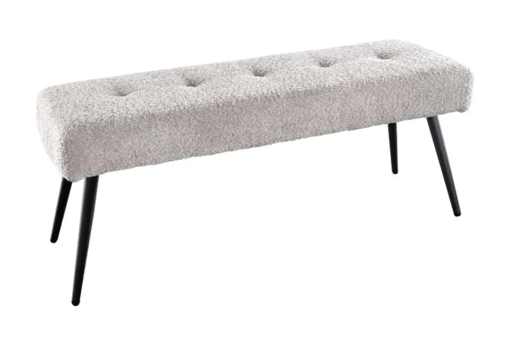 Riess-Ambiente Sitzbänke > Design Sitzbank BOUTIQUE 100cm champagner greige Bouclé schwarze Metallbeine Polsterbank