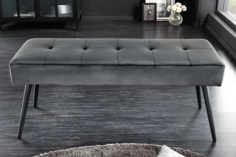 Riess-Ambiente Skandinavisch|Sitzbänke > Design Sitzbank BOUTIQUE 100cm dunkelgrau Samt schwarze Metallbeine