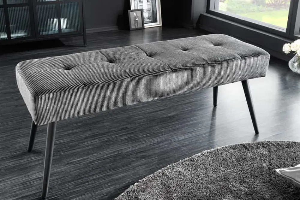 Riess-Ambiente Skandinavisch|Sitzbänke > Design Sitzbank BOUTIQUE 100cm dunkelgrau Cord schwarze Metallbeine