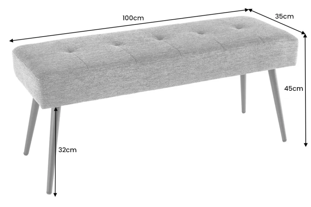 Riess-Ambiente Skandinavisch|Sitzbänke > Design Sitzbank BOUTIQUE 100cm grau Strukturstoff schwarze Metallbeine
