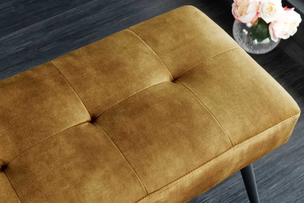 Riess-Ambiente Sitzbänke|Samt Möbel > Design Sitzbank BOUTIQUE 100cm senfgelb Samt schwarze Metallbeine