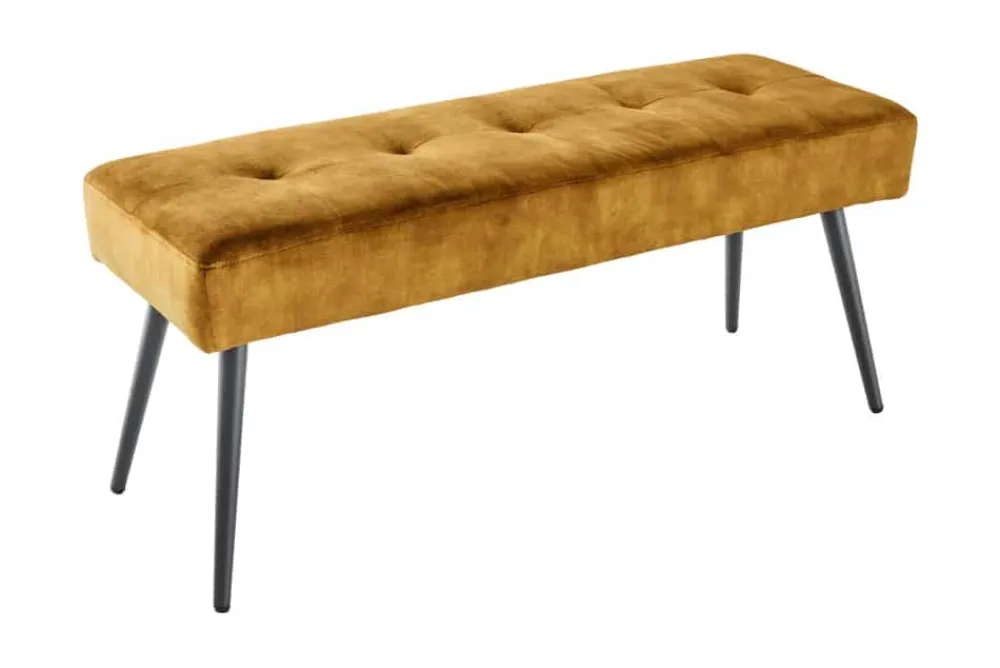 Riess-Ambiente Sitzbänke|Samt Möbel > Design Sitzbank BOUTIQUE 100cm senfgelb Samt schwarze Metallbeine