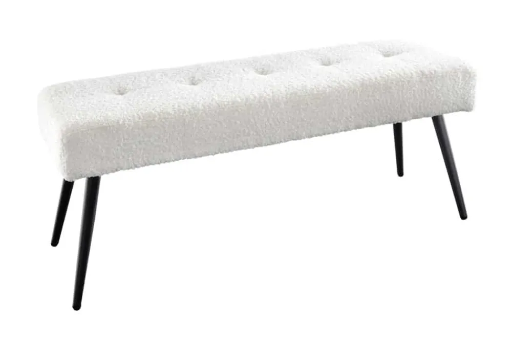 Riess-Ambiente Sitzbänke > Design Sitzbank BOUTIQUE 100cm weiß Bouclé schwarze Metallbeine Polsterbank