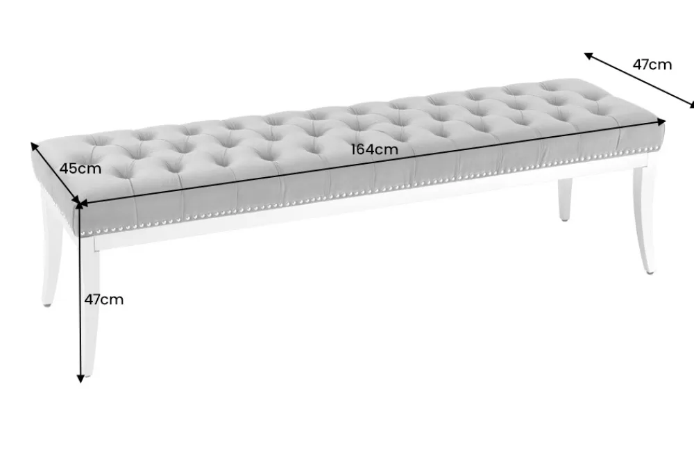 Riess-Ambiente Sitzbänke|Samt Möbel > Design Sitzbank CASTLE DELUXE 165cm grau Samt silber Edelstahl gepolstert