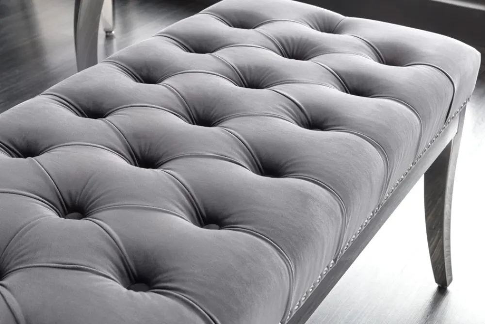 Riess-Ambiente Sitzbänke|Samt Möbel > Design Sitzbank CASTLE DELUXE 165cm grau Samt silber Edelstahl gepolstert