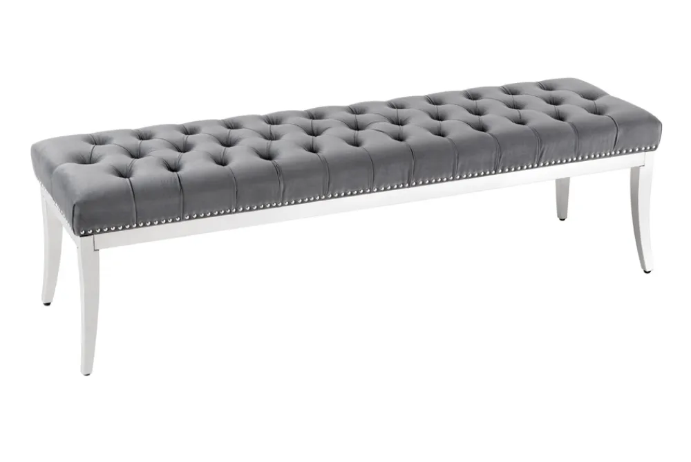 Riess-Ambiente Sitzbänke|Samt Möbel > Design Sitzbank CASTLE DELUXE 165cm grau Samt silber Edelstahl gepolstert
