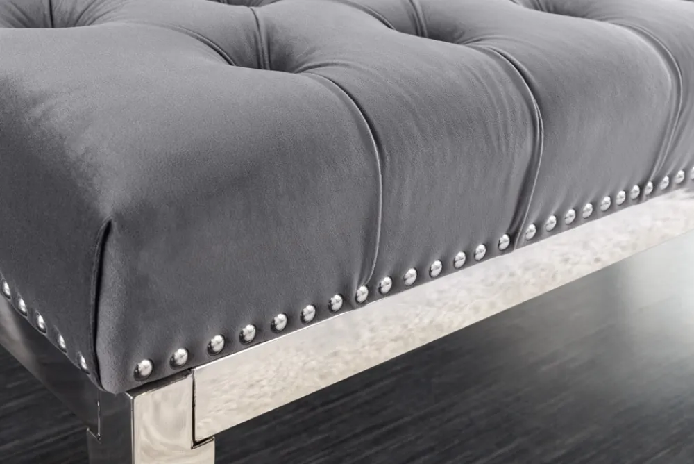 Riess-Ambiente Sitzbänke|Samt Möbel > Design Sitzbank CASTLE DELUXE 165cm grau Samt silber Edelstahl gepolstert