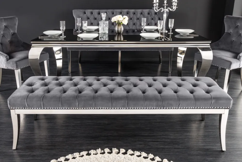Riess-Ambiente Sitzbänke|Samt Möbel > Design Sitzbank CASTLE DELUXE 165cm grau Samt silber Edelstahl gepolstert