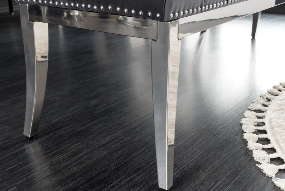 Riess-Ambiente Sitzbänke|Samt Möbel > Design Sitzbank CASTLE DELUXE 165cm grau Samt silber Edelstahl gepolstert