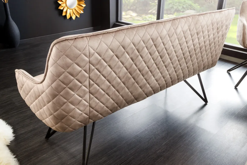Riess-Ambiente Sitzbänke|Samt Möbel > Design Sitzbank EUPHORIA 160cm champagner greige Samt Hairpin Legs Metallbeine Armlehnen