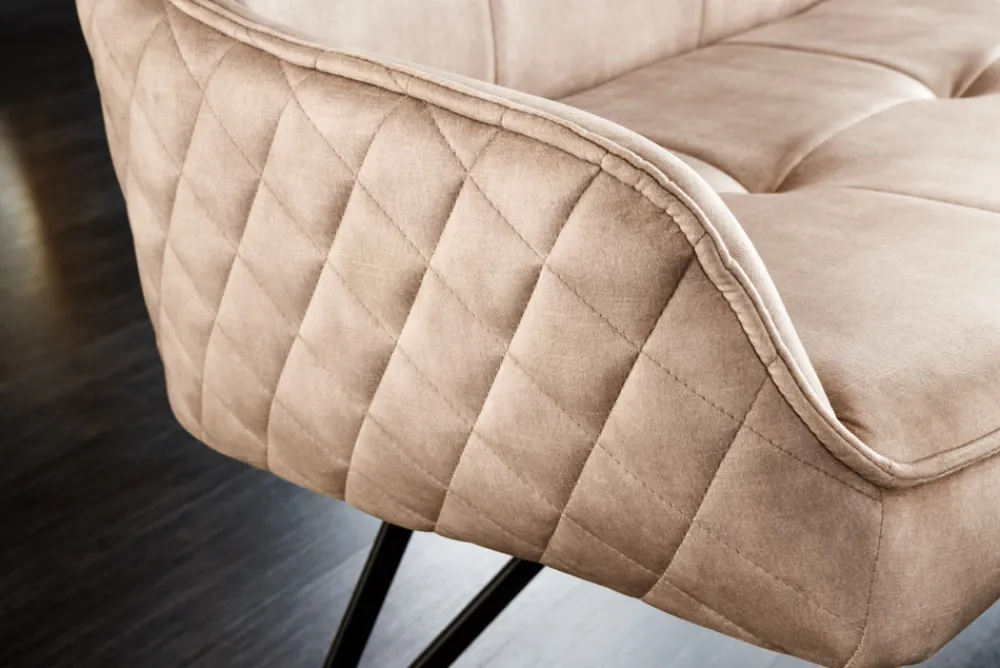 Riess-Ambiente Sitzbänke|Samt Möbel > Design Sitzbank EUPHORIA 160cm champagner greige Samt Hairpin Legs Metallbeine Armlehnen