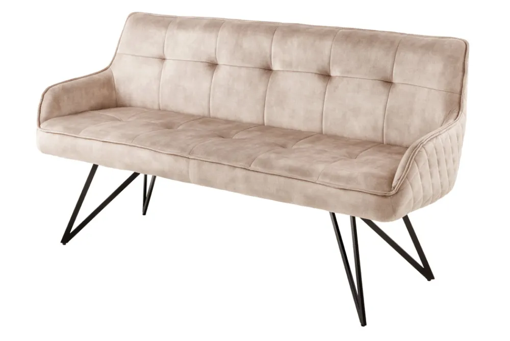 Riess-Ambiente Sitzbänke|Samt Möbel > Design Sitzbank EUPHORIA 160cm champagner greige Samt Hairpin Legs Metallbeine Armlehnen