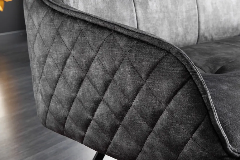 Riess-Ambiente Sitzbänke|Samt Möbel > Design Sitzbank EUPHORIA 160cm dunkelgrau Samt Retrostil Ziersteppung Hairpin Legs Metallbeine Armlehnen