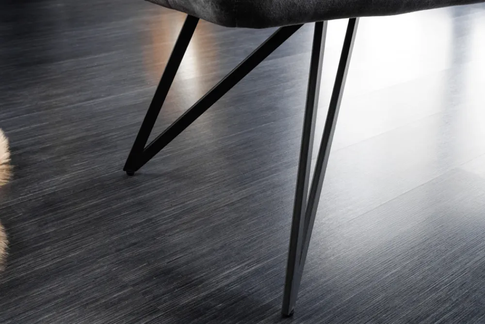 Riess-Ambiente Sitzbänke|Samt Möbel > Design Sitzbank EUPHORIA 160cm dunkelgrau Samt Retrostil Ziersteppung Hairpin Legs Metallbeine Armlehnen