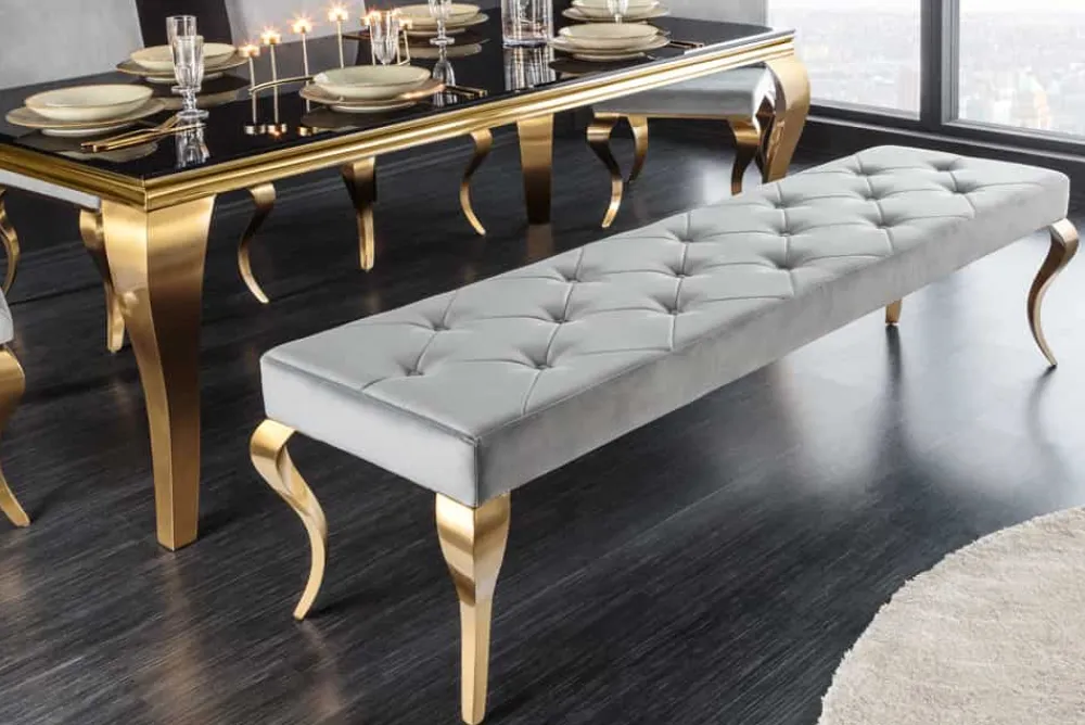 Riess-Ambiente Sitzbänke|Samt Möbel > Design Sitzbank MODERN BAROCK 175cm grau Samt gold Edelstahl