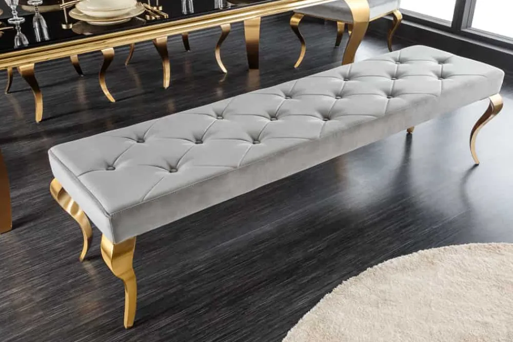 Riess-Ambiente Sitzbänke|Samt Möbel > Design Sitzbank MODERN BAROCK 175cm grau Samt gold Edelstahl