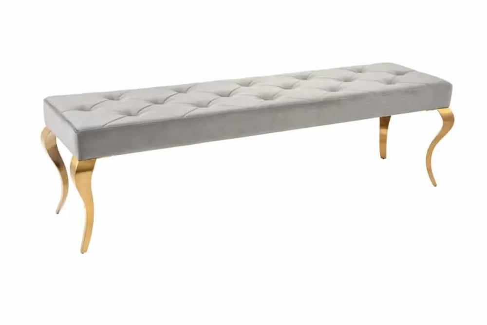 Riess-Ambiente Sitzbänke|Samt Möbel > Design Sitzbank MODERN BAROCK 175cm grau Samt gold Edelstahl