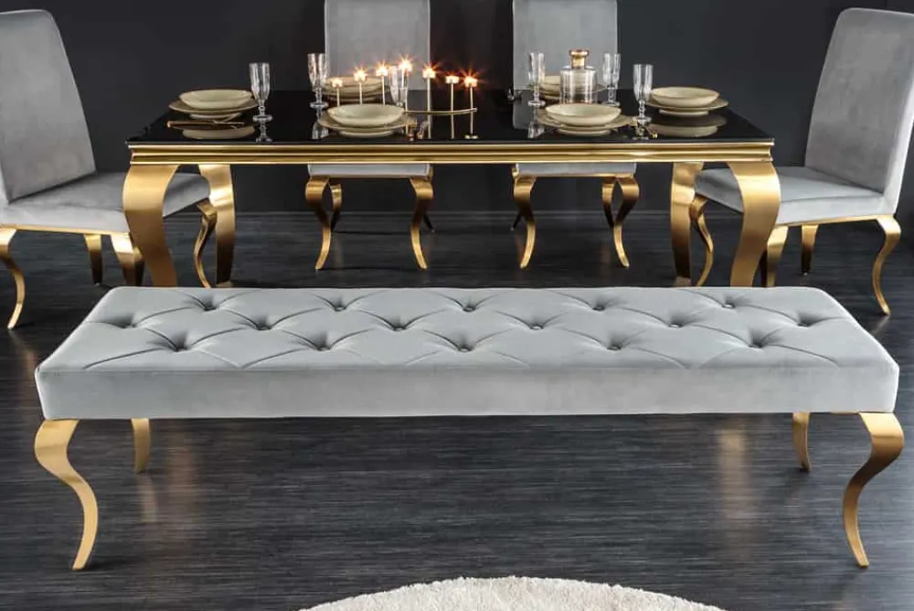 Riess-Ambiente Sitzbänke|Samt Möbel > Design Sitzbank MODERN BAROCK 175cm grau Samt gold Edelstahl