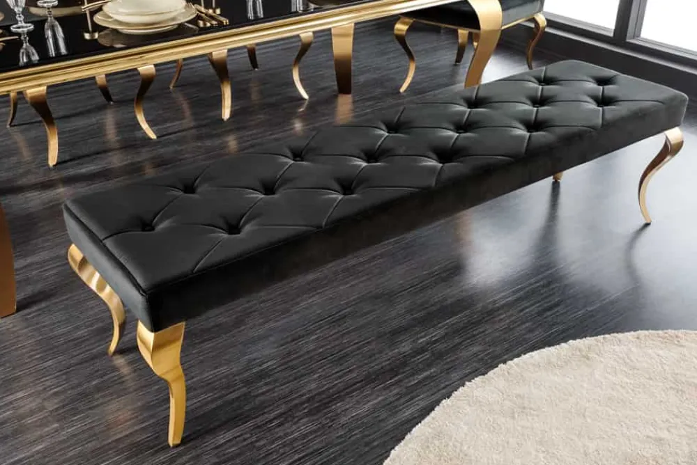 Riess-Ambiente Sitzbänke|Samt Möbel > Design Sitzbank MODERN BAROCK 175cm schwarz Samt gold Edelstahl