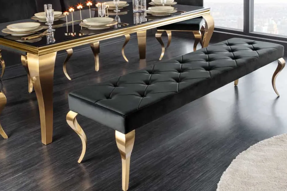 Riess-Ambiente Sitzbänke|Samt Möbel > Design Sitzbank MODERN BAROCK 175cm schwarz Samt gold Edelstahl