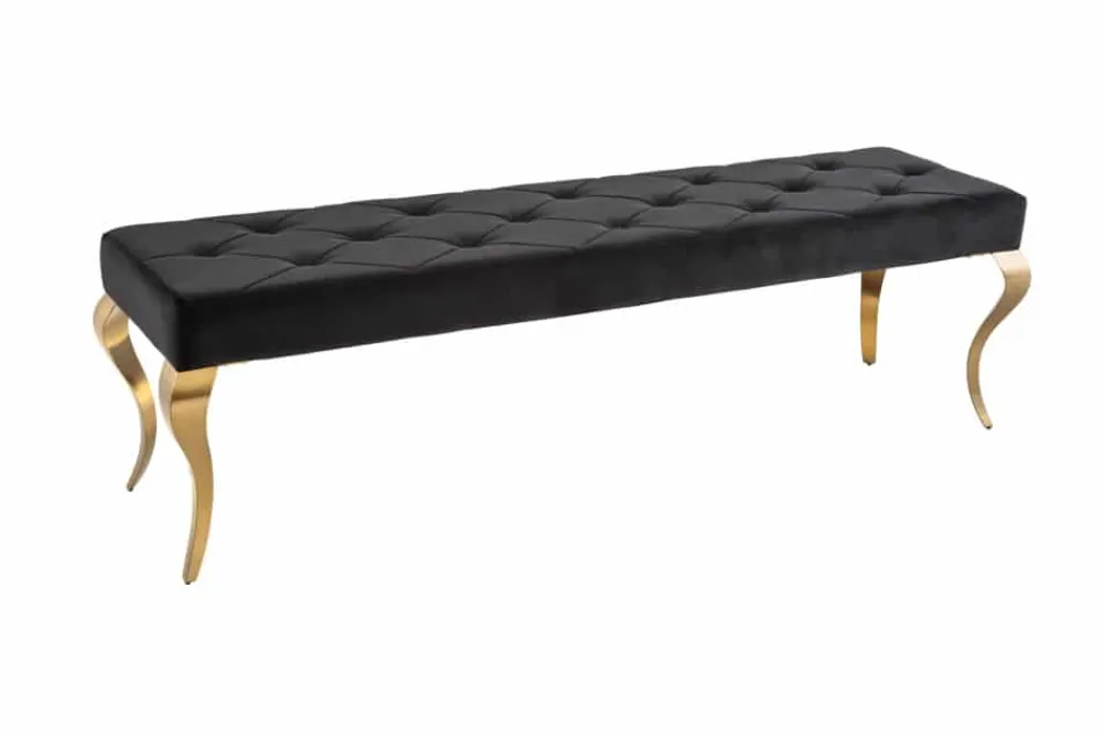 Riess-Ambiente Sitzbänke|Samt Möbel > Design Sitzbank MODERN BAROCK 175cm schwarz Samt gold Edelstahl