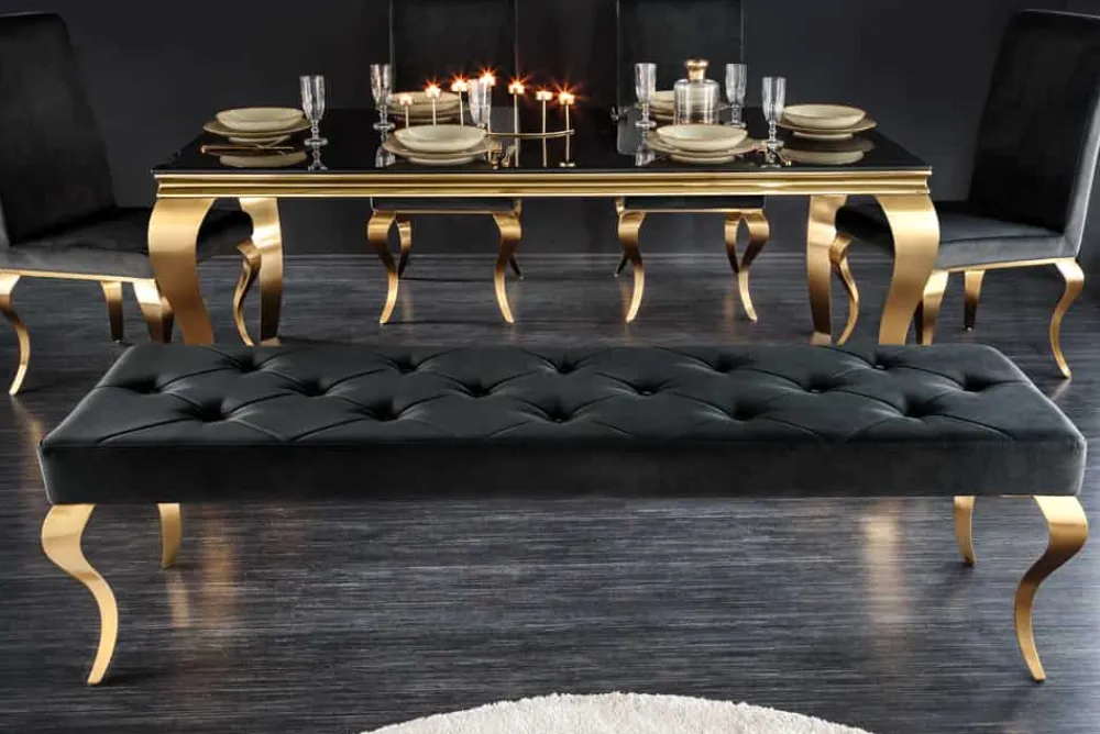Riess-Ambiente Sitzbänke|Samt Möbel > Design Sitzbank MODERN BAROCK 175cm schwarz Samt gold Edelstahl