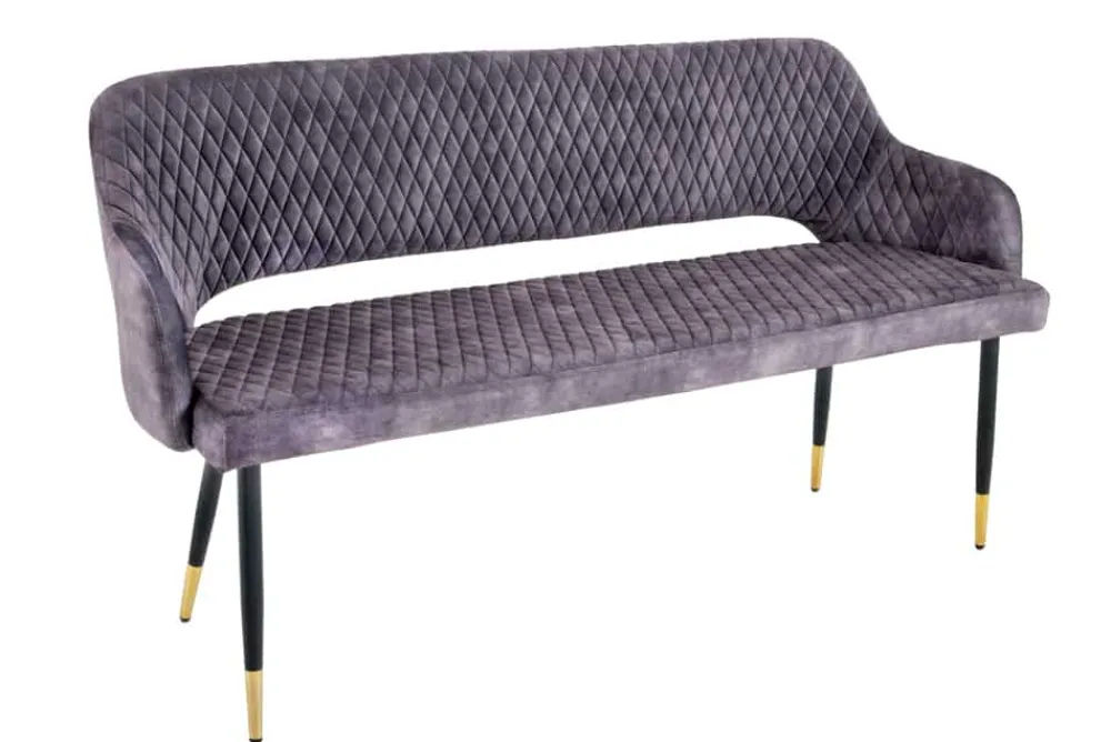 Riess-Ambiente Sitzbänke|Retro Möbel > Design Sitzbank PARIS 160cm grau Samt Rückenlehne goldene Fußkappen Retro