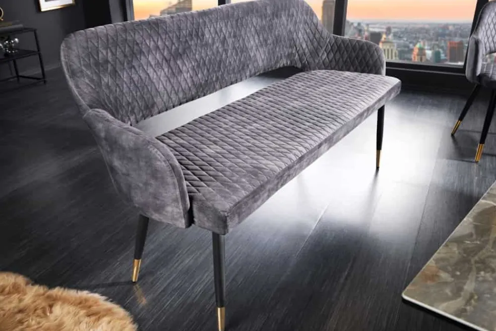 Riess-Ambiente Sitzbänke|Retro Möbel > Design Sitzbank PARIS 160cm grau Samt Rückenlehne goldene Fußkappen Retro