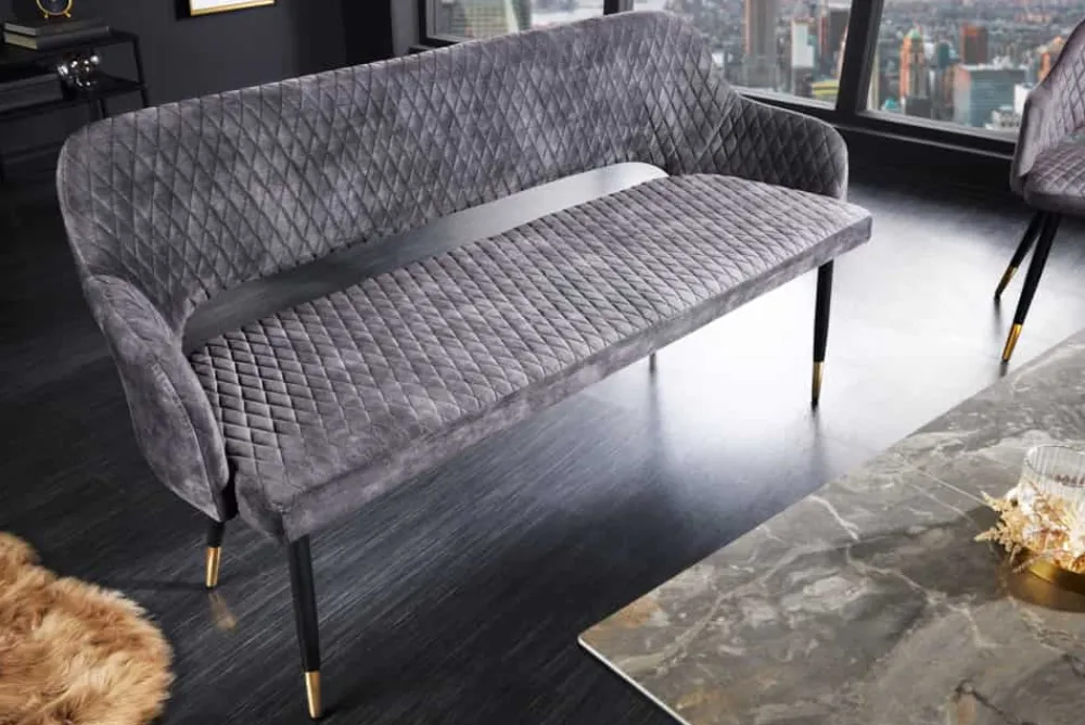 Riess-Ambiente Sitzbänke|Retro Möbel > Design Sitzbank PARIS 160cm grau Samt Rückenlehne goldene Fußkappen Retro