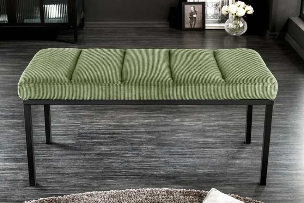 Riess-Ambiente Skandinavisch|Sitzbänke > Design Sitzbank PETIT BEAUTÉ 80cm grün Cord schwarzes Gestell