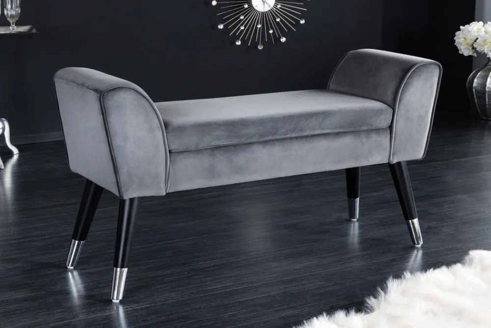 Riess-Ambiente Sitzbänke|Samt Möbel > Design Sitzbank SCARLETT 90cm grau silber Samt