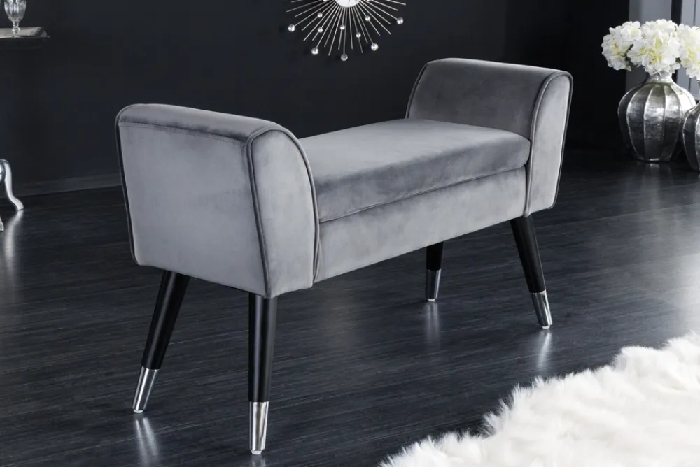 Riess-Ambiente Sitzbänke|Samt Möbel > Design Sitzbank SCARLETT 90cm grau silber Samt