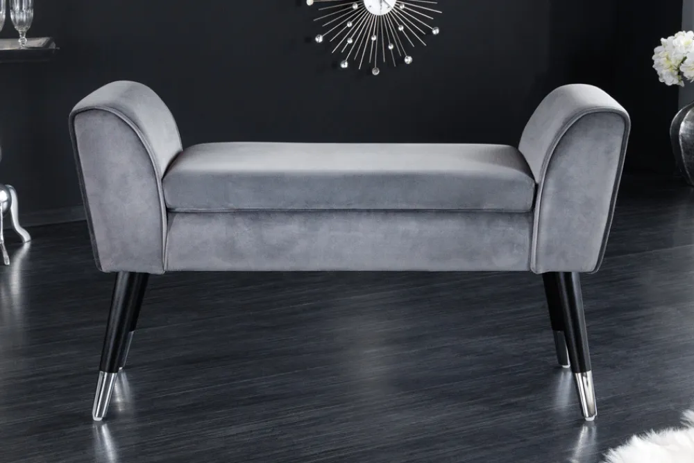Riess-Ambiente Sitzbänke|Samt Möbel > Design Sitzbank SCARLETT 90cm grau silber Samt