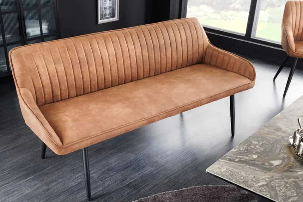 Riess-Ambiente Sitzbänke|Retro Möbel > Design Sitzbank TURIN 160cm braun schwarz Metallbeine mit Armlehne