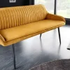 Riess-Ambiente Sitzbänke|Retro Möbel > Design Sitzbank TURIN 160cm senfgelb Samt schwarz Metallbeine Armlehne