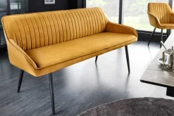Riess-Ambiente Sitzbänke|Retro Möbel > Design Sitzbank TURIN 160cm senfgelb Samt schwarz Metallbeine Armlehne