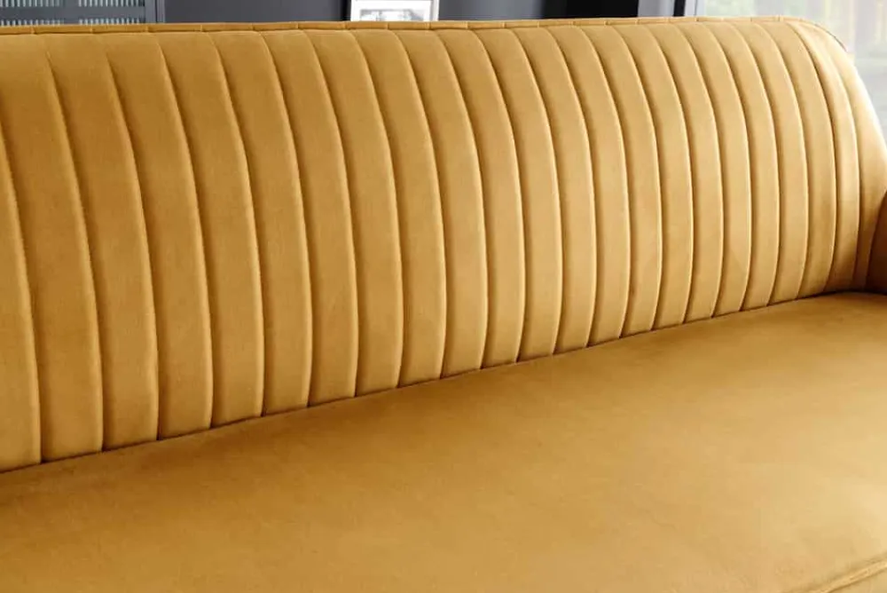 Riess-Ambiente Sitzbänke|Retro Möbel > Design Sitzbank TURIN 160cm senfgelb Samt schwarz Metallbeine Armlehne