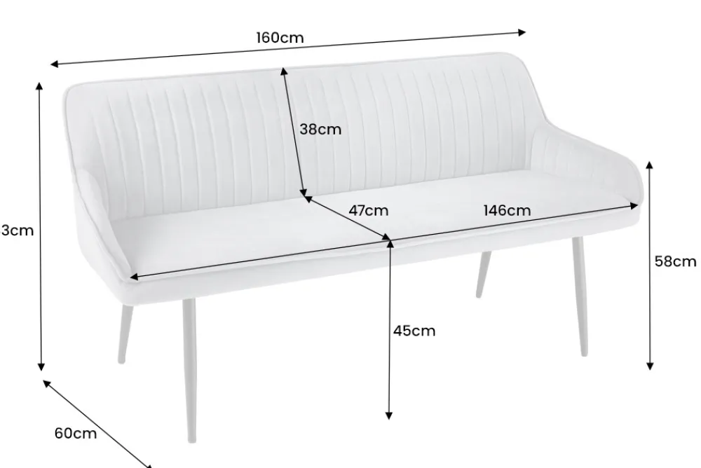 Riess-Ambiente Sitzbänke|Retro Möbel > Design Sitzbank TURIN 160cm senfgelb Samt schwarz Metallbeine Armlehne