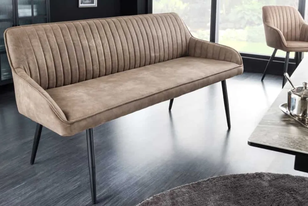 Riess-Ambiente Sitzbänke|Retro Möbel > Design Sitzbank TURIN 160cm taupe schwarz Metallbeine mit Armlehne