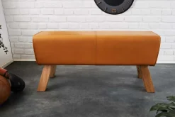 Riess-Ambiente Sitzbänke|Retro Möbel > Design Sitzbank TURNBOCK 100cm cognac Echtleder Mangoholz Retro Sitzhocker